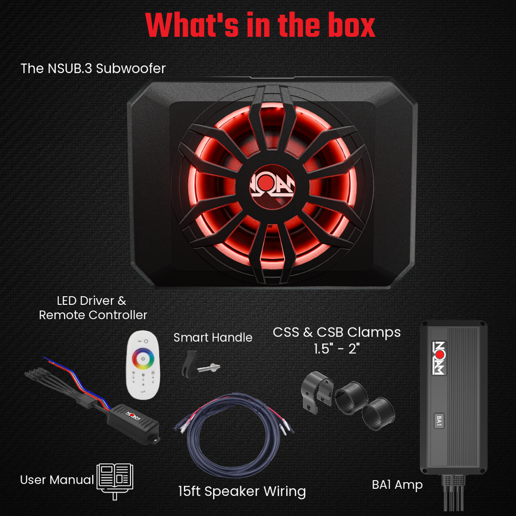 NSUB.3 & BA1 Mono Amp | UTV Audio System with Mounts